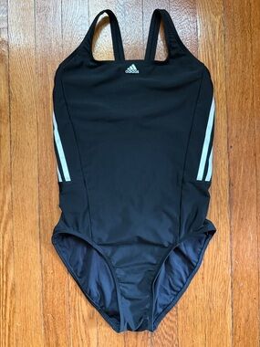 Adidas Black Swimsuit with White Side Stripes sz10 summer 09/21 princess seems